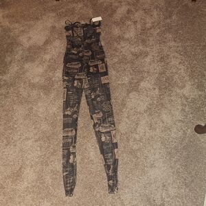 Trendy Black and Tan Graphic Jumpsuit